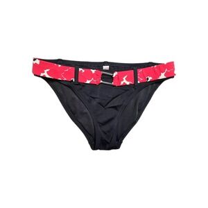 Victoria's Secret  Bikini Bathing Suit Bottoms Womens Small  Black Belted Red